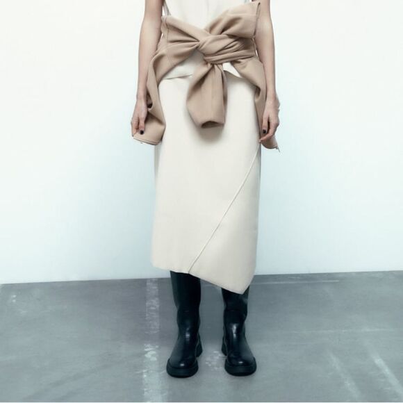Zara Asymmetric Midi Skirt Ecru New Medium - Picture 8 of 8